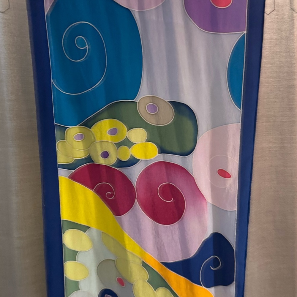 Lalita Abstract pop art 100% Silk Scarf 60 L x 13 W - Picture 2 of 3